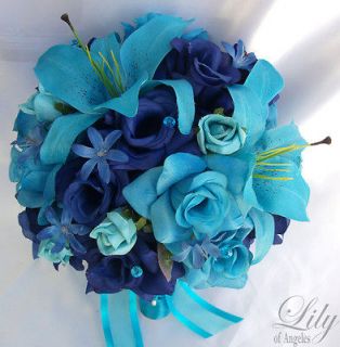   Bridal Bouquet Flower Decoration Bride Package TURQUOISE BLUE LILY