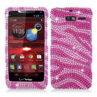Pink Zebra Bling Hard Snap On Cover Case Motorola XT907 DROID RAZR M 