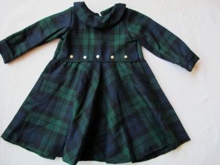 Girls Olive Juice Wool Black Swatch Plaid Dress 18 24 EUC