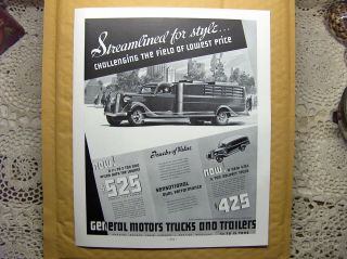 Vtg 1936 Ad Print GMC Streamlined Trucks Trailer Wheel Cool Grille 