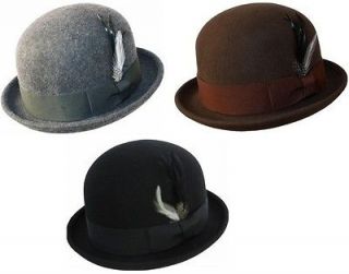 Mens 100 % Wool Felt Soft & Crushable Derby Bowler Fedora Hats HE07