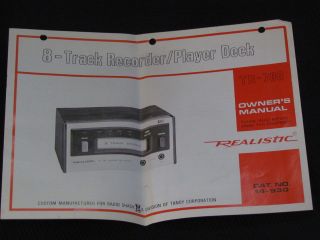 REALISTIC MODEL TR 700 8  TRACK RECORDER /PLAYER DECK OWNERS MANUAL