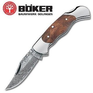 Boker Magnum Damascus w/Burl Wood Hunting Outdoor Pocket Folding Knife 