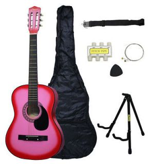 NEW Crescent Beginners PINK Acoustic Guitar+STAND+A​ccessory Pack