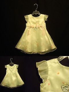 Bonnie Jean Baby Mint Green Satin Organza Embroidered Girls Dress Sz 
