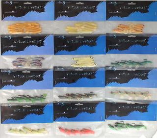   SOFT PLASTIC LURES 12 PACKS, 7 RIGGED, 5 UNRIGGED, 85 LURES, BREAM
