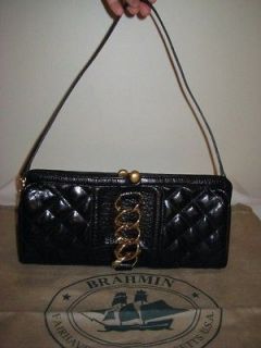 BRAHMIN Black Quilted Leather Chain Clutch Baguette Handbag