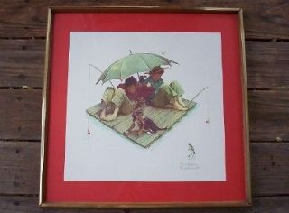 Norman Rockwell   Boys Fishing Framed Print with Mat & Glass 21 1/4 X 