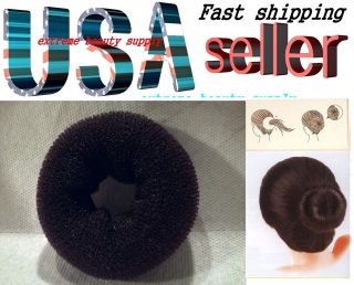 Dark brown hair bun donut ring french rolls 3 style