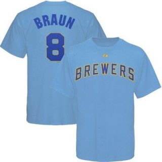Majestic Milwaukee Brewers #8 Ryan Braun Light Blue Player T shirt