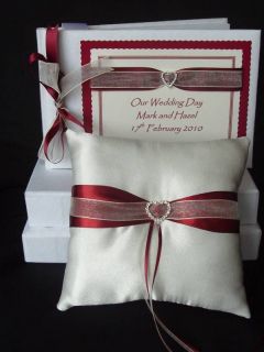 Personalised Wedding Guest Book/Ring Cushion   Burgundy