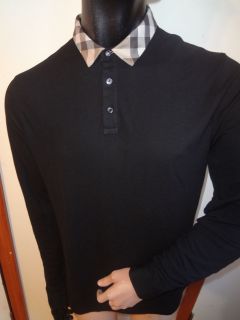 Burberry Brit mens black long sleeve check collar 98%cotton 2 
