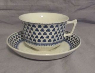 Adams English Ironstone Brentwood Cup & Saucer Set Blue White Clovers 