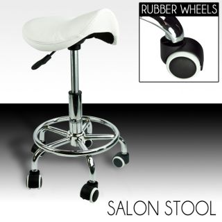 White Chair PU Leather Stool New Footrest Saddle Clinic Doctor Dentist 