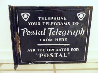 Vintage Telegraph Porcelain Sign Telephone Telegram Postal Flange Old 