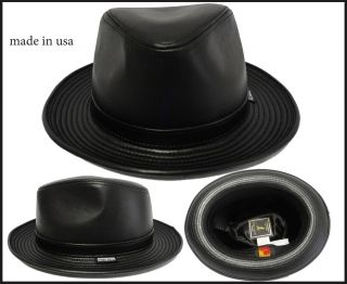 MENS fedora safari bucket hat cap 100% genuine leather made in usa 