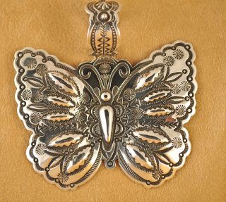   Cadman Repousse Sterling Silver Handmade Navajo Butterfly Pendant