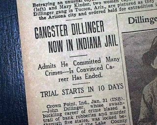 JOHN DILLINGER CAPTURED & Put in Crown Point Jail Indiana 1934 Old 