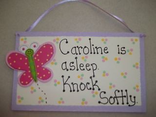 Butterfly door sign childs name sleeping knock softly nursery sign new