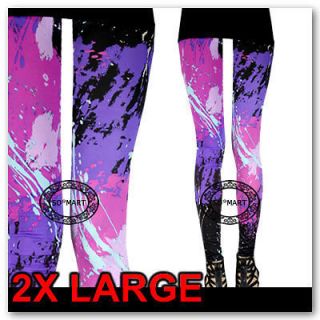 Lycra Women Sexy Leggings Tights Pants   Black Punk Paints sz XXL 