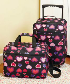   CHILDRENS GIRLS HEARTS LUGGAGE SET OVERNIGHT TOTE BAG TRAVEL SUITCASE