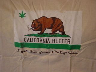 CALIFORNIA STATE FLAG REEFER ( MARIJUANA LEAF ) T SHIRT ( CREAM OR OFF 