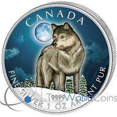 Canada 2011 5$ Wolf Coloured UNC Silver Coin