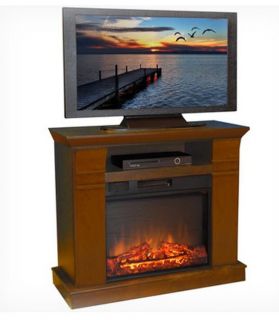 Wood Electric Fireplace Heater Media Console Stand Home TV 
