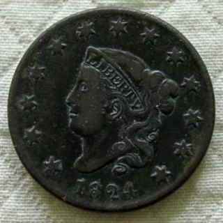 1824 large cent in Coronet Head (1816 39)