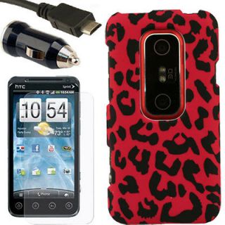 Case+Car Charger+Screen Protector for HTC EVO 3D V 4G G LCD Cover Skin 