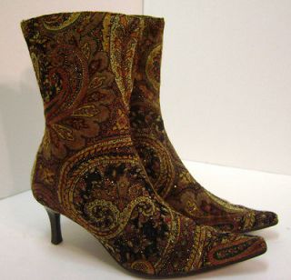 Womens Predictions side zip glittered paisley fabric fashion boot sz 6 