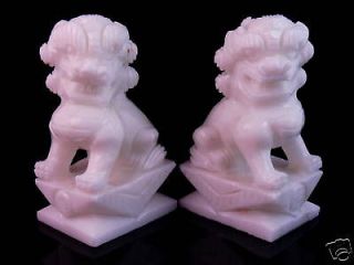 GORGEOUS PAIR WHITE MARBLE CRAFTED CHINESE LION STATUES