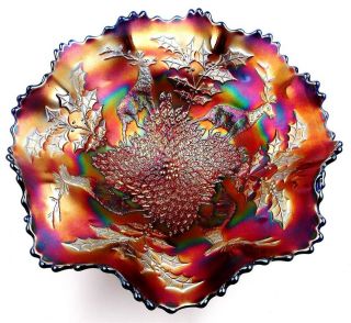carnival glass blue footed bowl