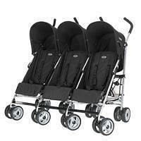 Triple Stroller Buggy Baby Triplet Black Pram Pushchair for 3 Obaby 