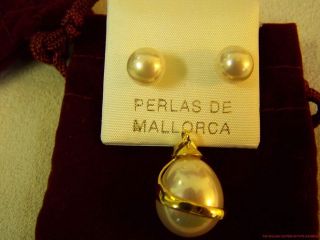 JC124 *new* MALLORCA PEARL EARRINGS AND PENDANT MAN MADE SPAIN 