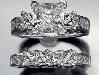 carat Natural Princess Cut Diamond Engagement Ring Set Solid White 
