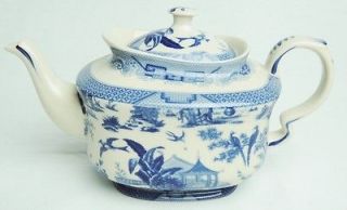 Blue Willow Transferware Tea Pot Asian Toile Pattern Porcelain Oval 