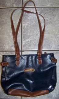 Capezio Navy Blue Brown Vinyl Faux Leather Trim Purse Handbag Tote