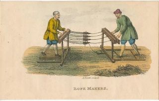 Chinese rope makers c.1812 China original antique color aquatint print