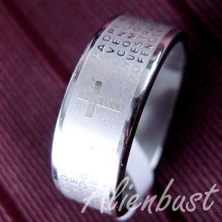 LORDS PRAYER CROSS STAINLESS STEEL BAND RING SZ 10 / U FIT BOTH MEN 