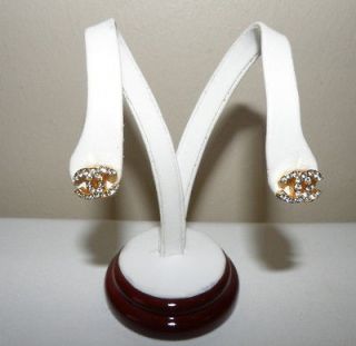   Signed CHANEL Clear Crystal Jeweled CC Logo Goldtone Pierced Earrings