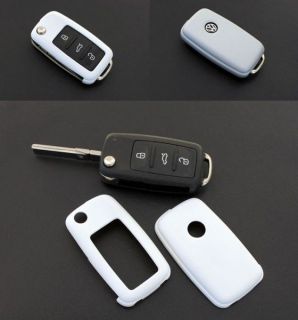 White VW SEAT SKODA Remote Flip Key Cover Case Skin Shell Cap Fob 
