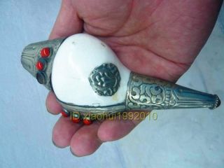 Tibetan silver inlaid Coral Shell Auspicious Signs Conch Horn 