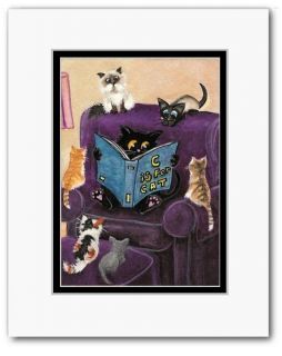   Cat Chair Book Siamese Tabby Himalayan Kittens   Double Mat 5x7 Print