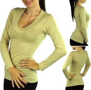 Pick Your Comfy Womens Essential Long Sleeve Tee Shirt Classic Deep V 