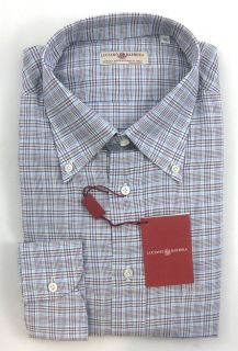   LUCIANO BARBERA Italy Purple Check Houndstooth Sport Shirt L NWT $395