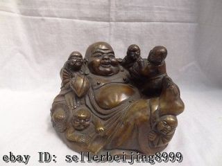   Bronze Buddhist Happy Laughing Maitreya Buddha 5 Kid Child Fo Statue