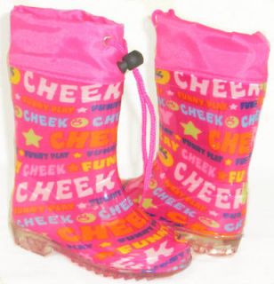 Girls Kids Flat GALOSHES WELLIES RUBBER RAIN Boots PINK YOUTH /TODDLER 