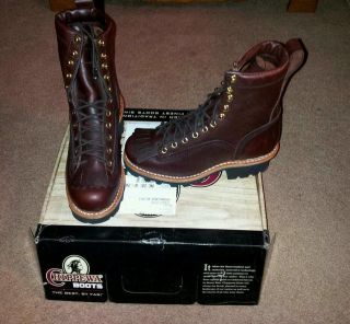 MENS CHIPPEWA LACE TO TOE 8 REDWOOD LOGGER BOOTS SIZE 6