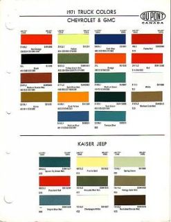 1971 CHEVROLET TRUCK KAISER JEEP AND GMC TRUCK AND VAN PAINT CHIPS 
